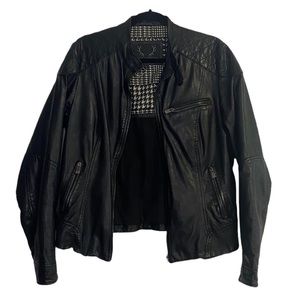 Anthropologie Black Quilted Leather Moto Biker Jacket Large Bod & Christensen